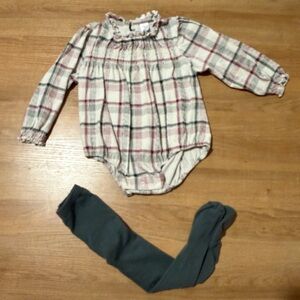Plaid Long Sleeve Baby Romper with Tights